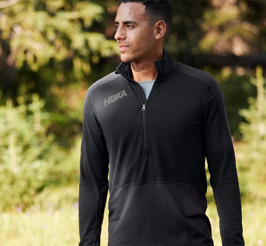 Hoka One One Top Herre - 1/2 Zip Midlayer - Sort - 379526TLF